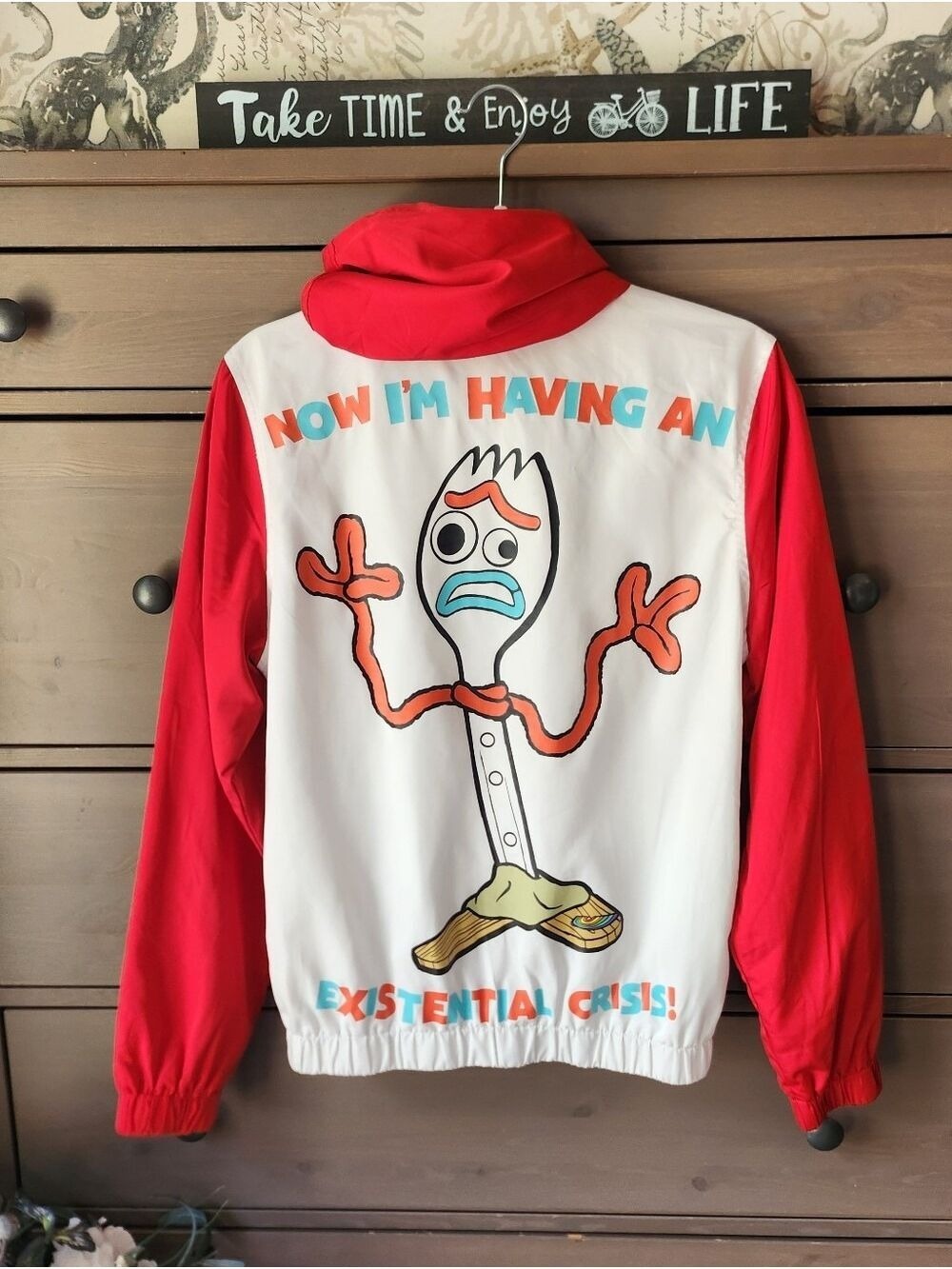 Cakeworthy Disney Toy Story Forky hooded nylon full zip windbreaker jacket